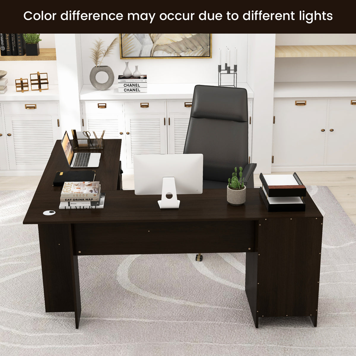 66 Inch L-Shaped Writing Study Workstation Computer Desk with Drawers ...