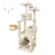 66 Inch Tall Cat Tree Multi-Level Cat Tower with 2 Condos Sisal Scratching Posts-Beige-Cat Trees & Scratchers-DECOROLALA