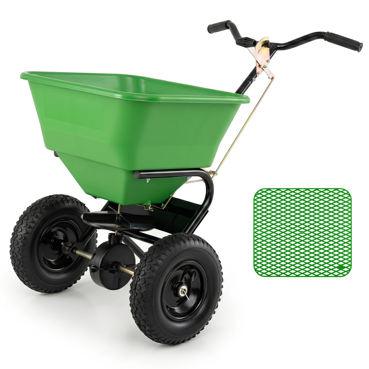 66 LBS Walk-Behind Broadcast Spreader with 13 Inch All-Terrain Tires-Green-Lawn Care Tools-DECOROLALA