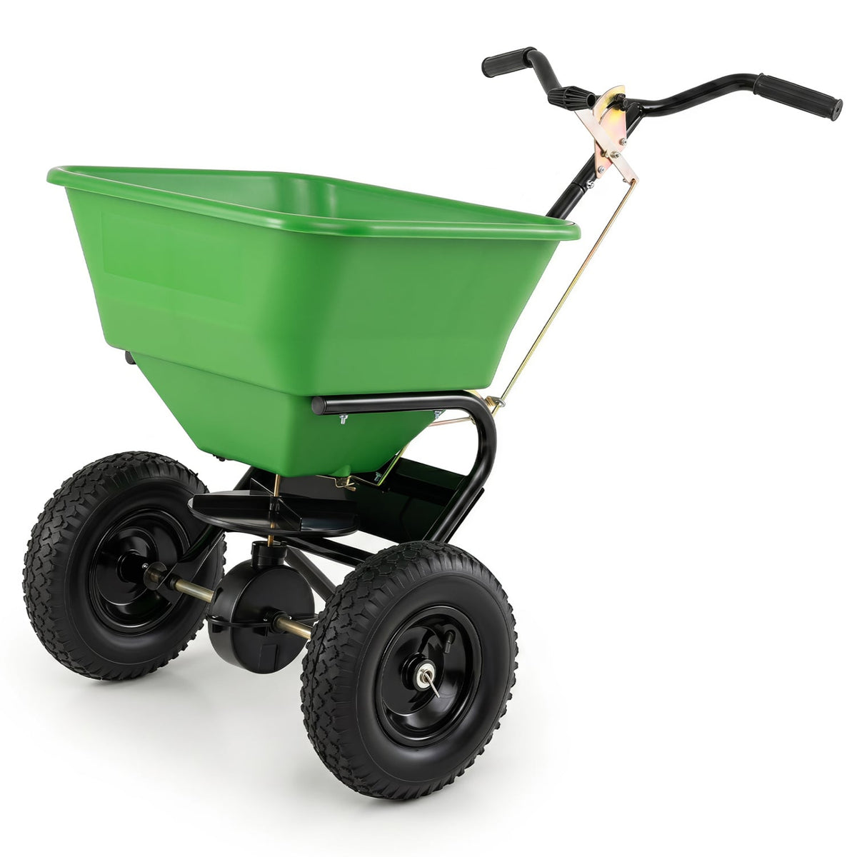 66 LBS Walk-Behind Broadcast Spreader with 13 Inch All-Terrain Tires-Green-Lawn Care Tools-DECOROLALA