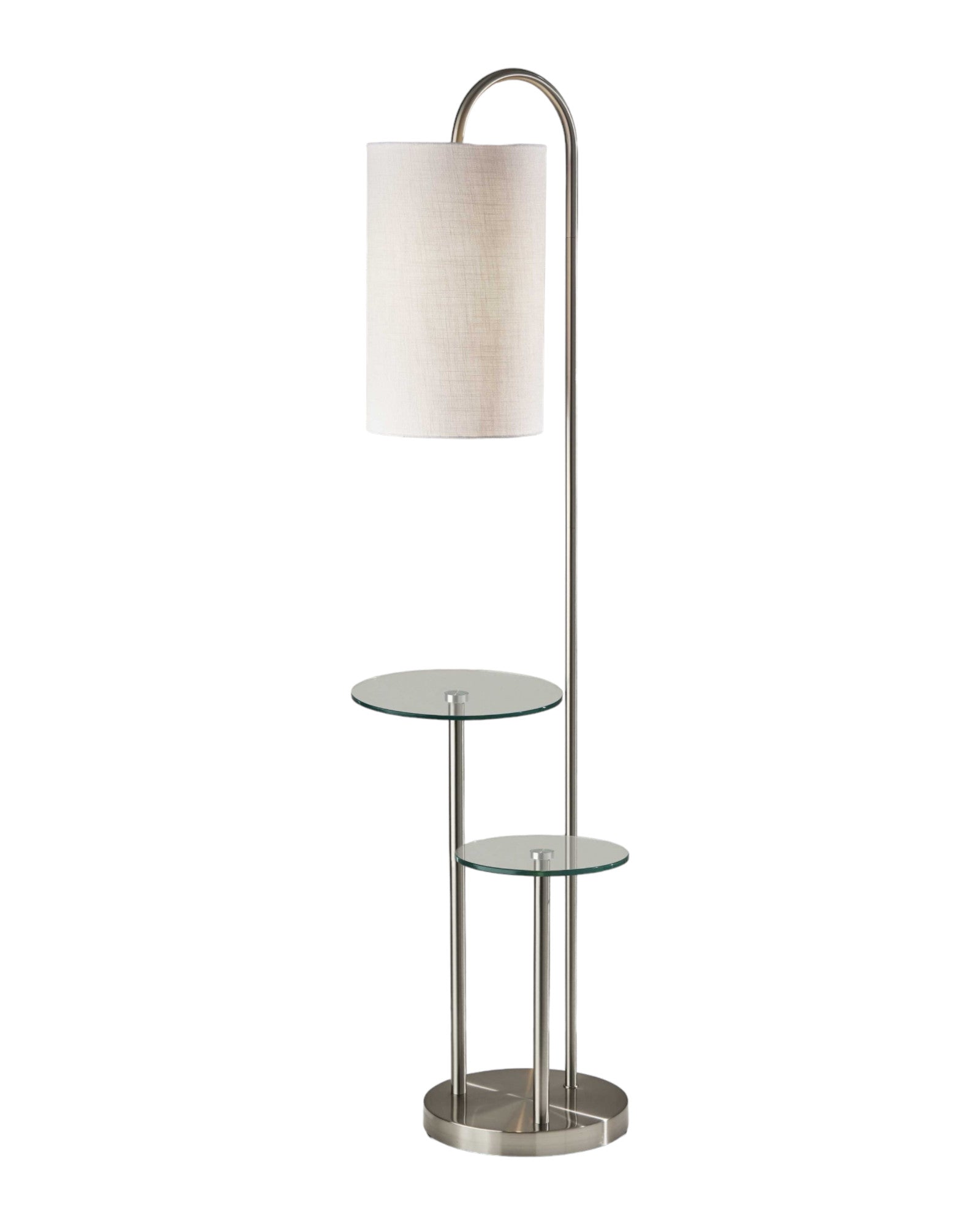66" Silver Tray Table Floor Lamp With White Fabric Drum Shade-Floor Lamps-DECOROLALA