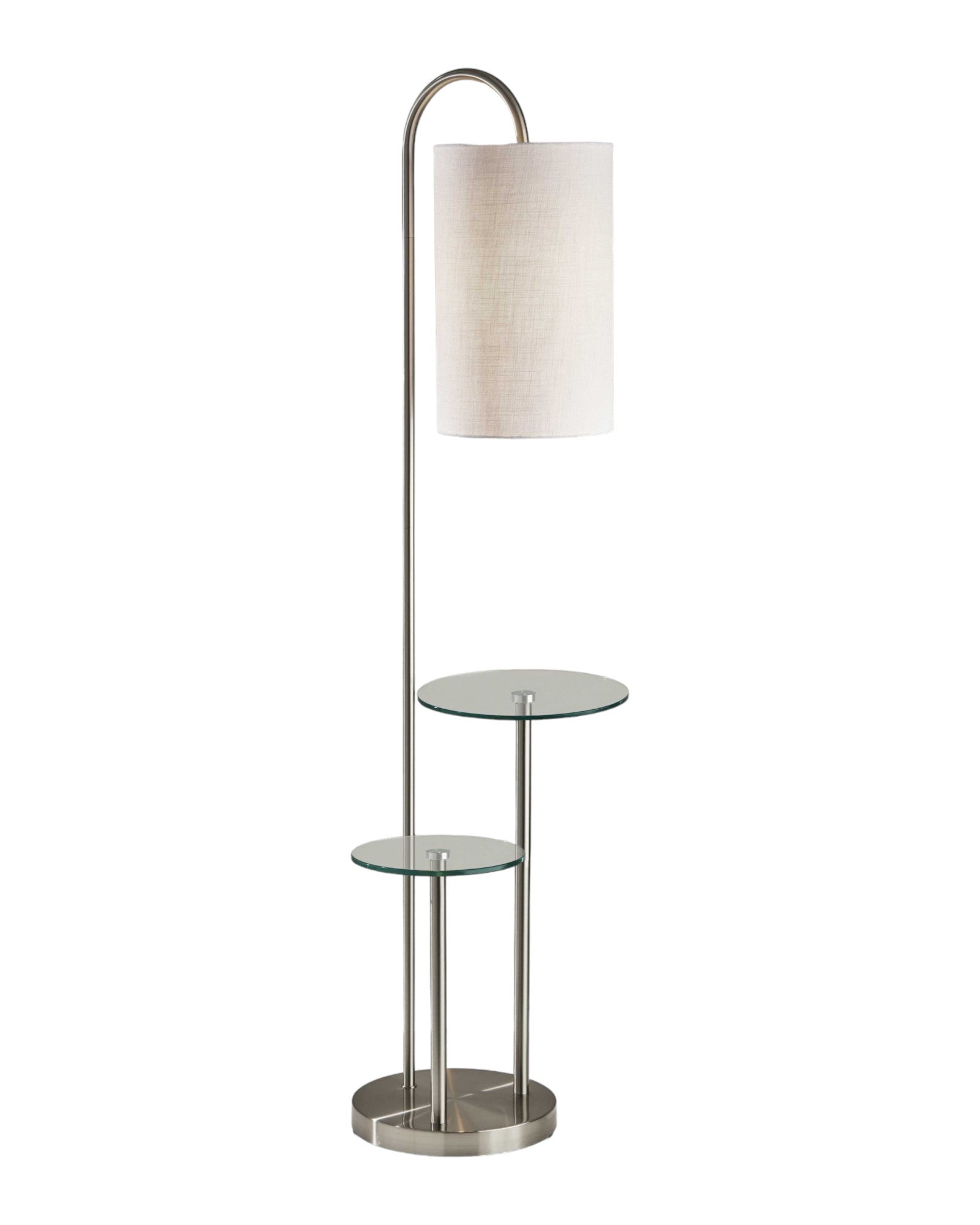 66" Silver Tray Table Floor Lamp With White Fabric Drum Shade-Floor Lamps-DECOROLALA