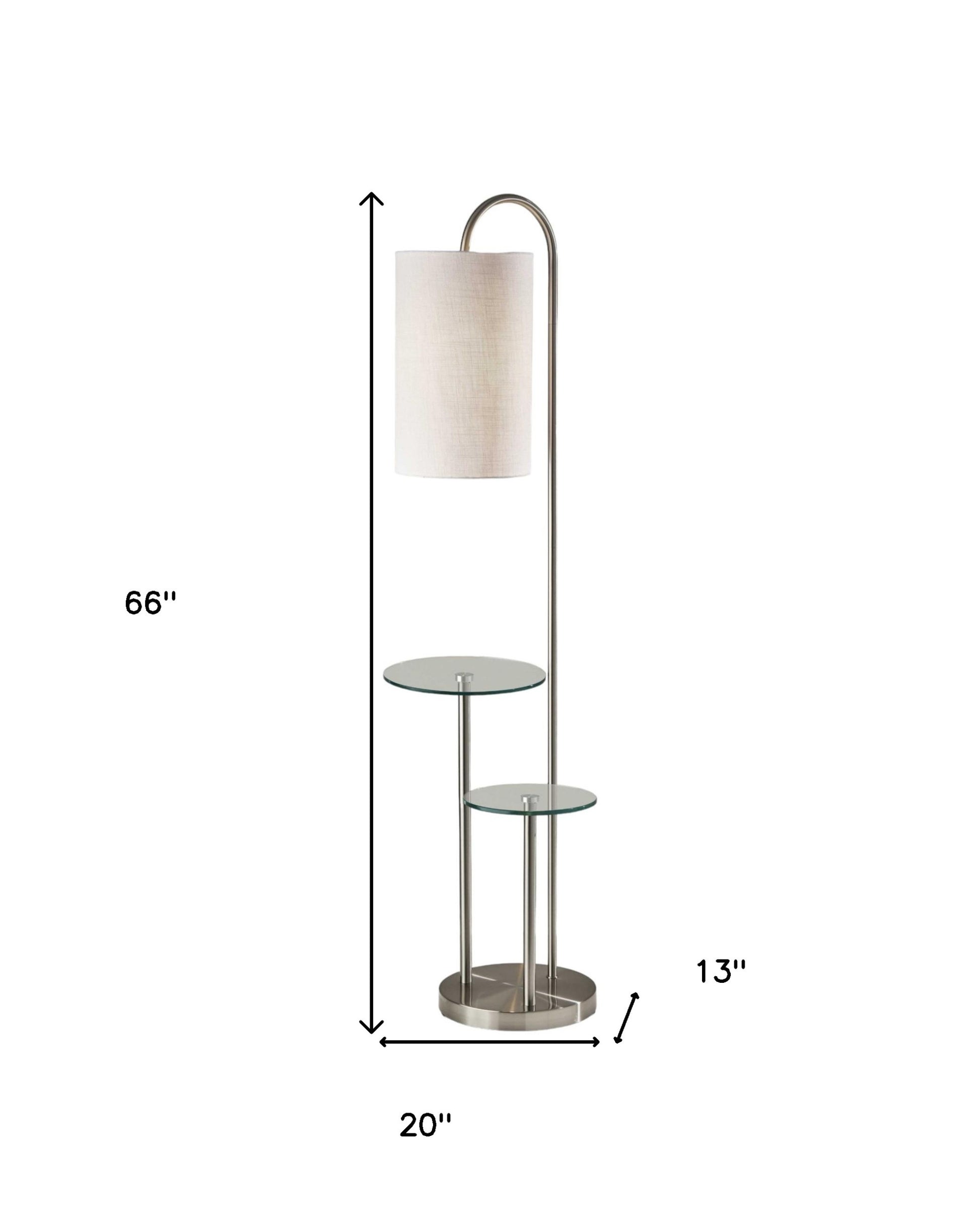 66" Silver Tray Table Floor Lamp With White Fabric Drum Shade-Floor Lamps-DECOROLALA