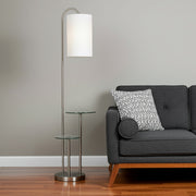 66" Silver Tray Table Floor Lamp With White Fabric Drum Shade-Floor Lamps-DECOROLALA