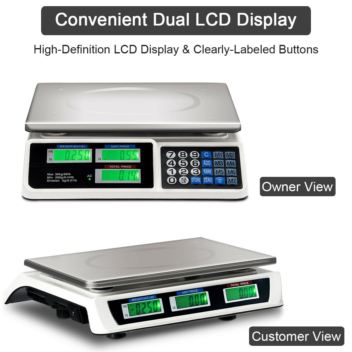 66 lbs Electronic Price Computing Scale with LCD Screen Display-Kitchen Tools-DECOROLALA