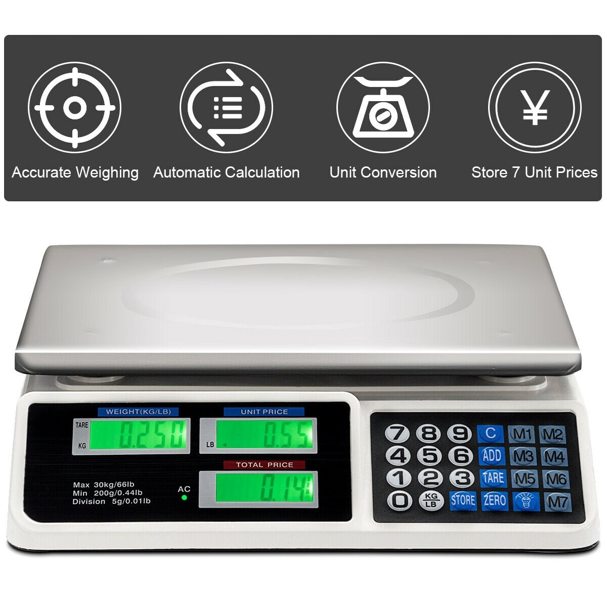 66 lbs Electronic Price Computing Scale with LCD Screen Display-Kitchen Tools-DECOROLALA