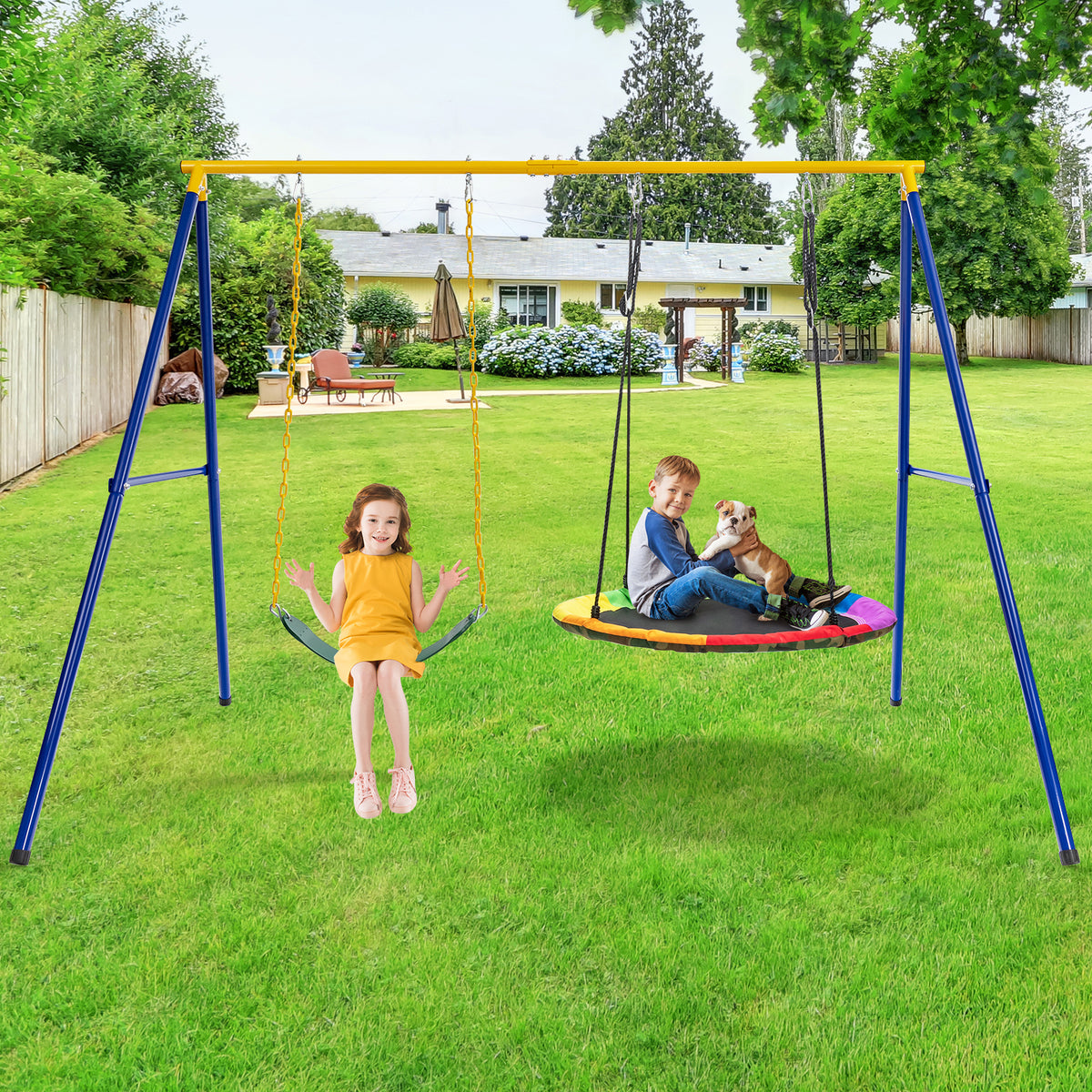 Structure de balançoire extra-large en forme de A, 660 LBS, avec patins antidérapants (sans siège) - jaune