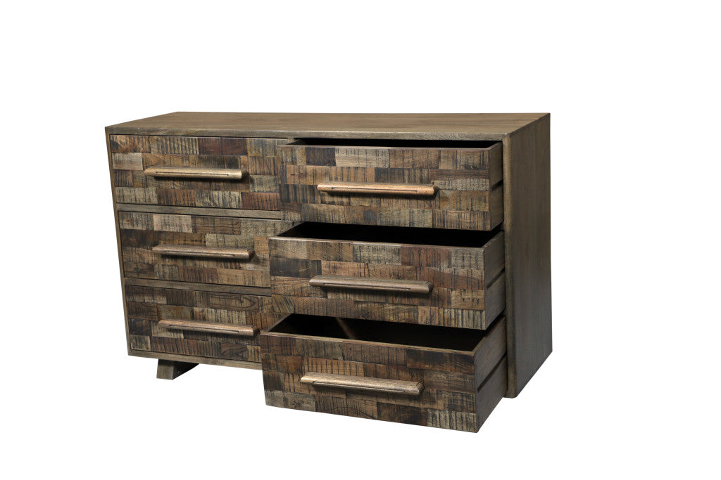 57" Brown Solid Wood Six Drawer Dresser-2