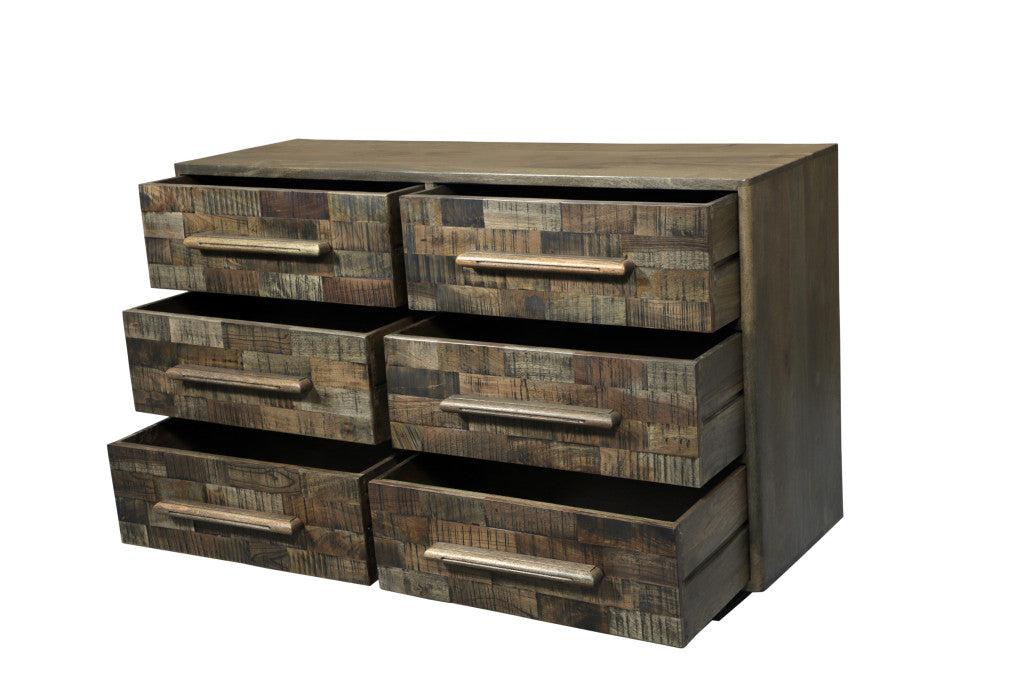 57" Brown Solid Wood Six Drawer Dresser-3