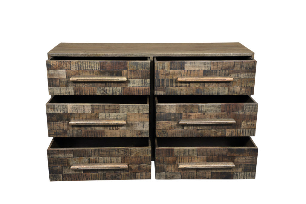 57" Brown Solid Wood Six Drawer Dresser-4