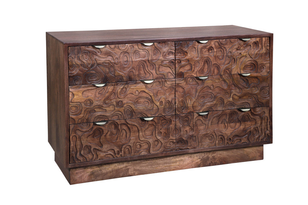 57" Brown Solid Wood Six Drawer Dresser-0