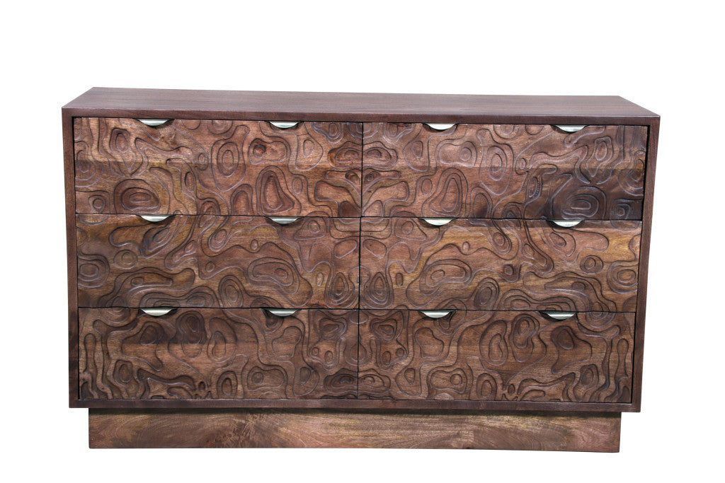 57" Brown Solid Wood Six Drawer Dresser-1