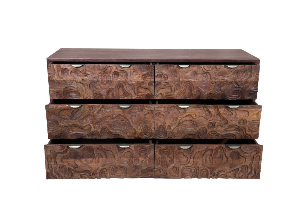 57" Brown Solid Wood Six Drawer Dresser-2