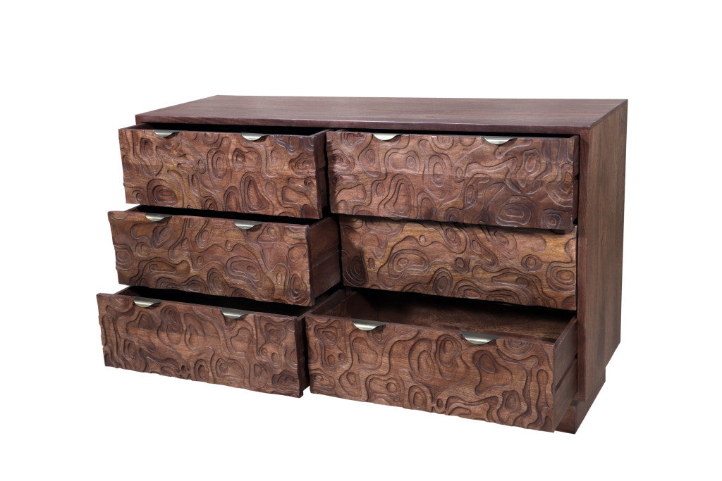 57" Brown Solid Wood Six Drawer Dresser-3