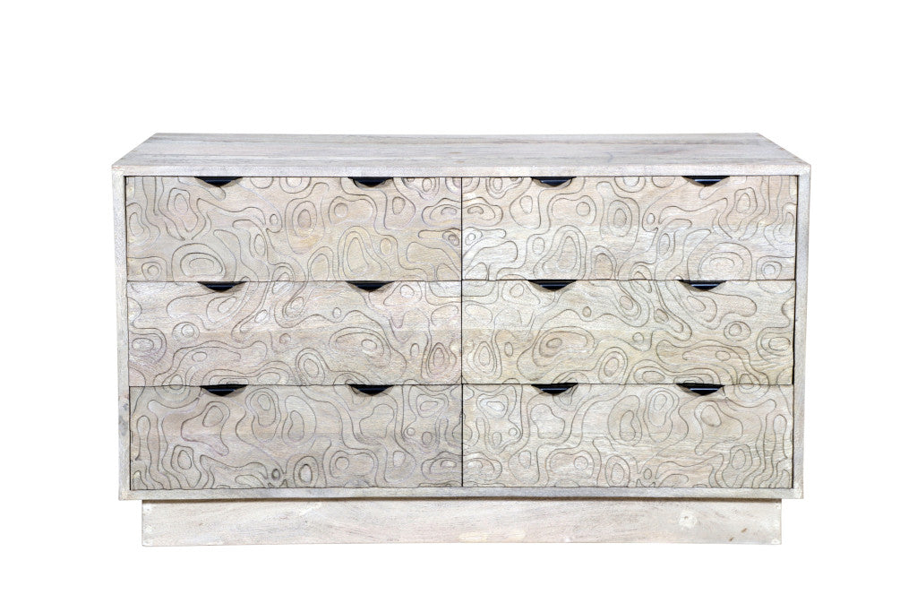 57" White Solid Wood Six Drawer Dresser-1
