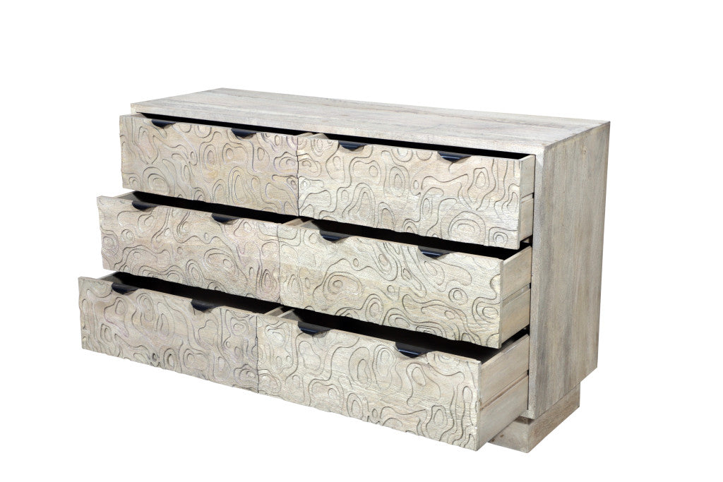 57" White Solid Wood Six Drawer Dresser-4