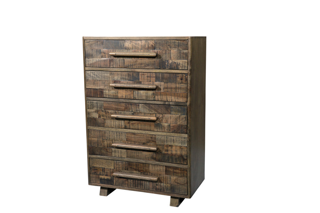 35" Brown Solid Wood Five Drawer Dresser-0