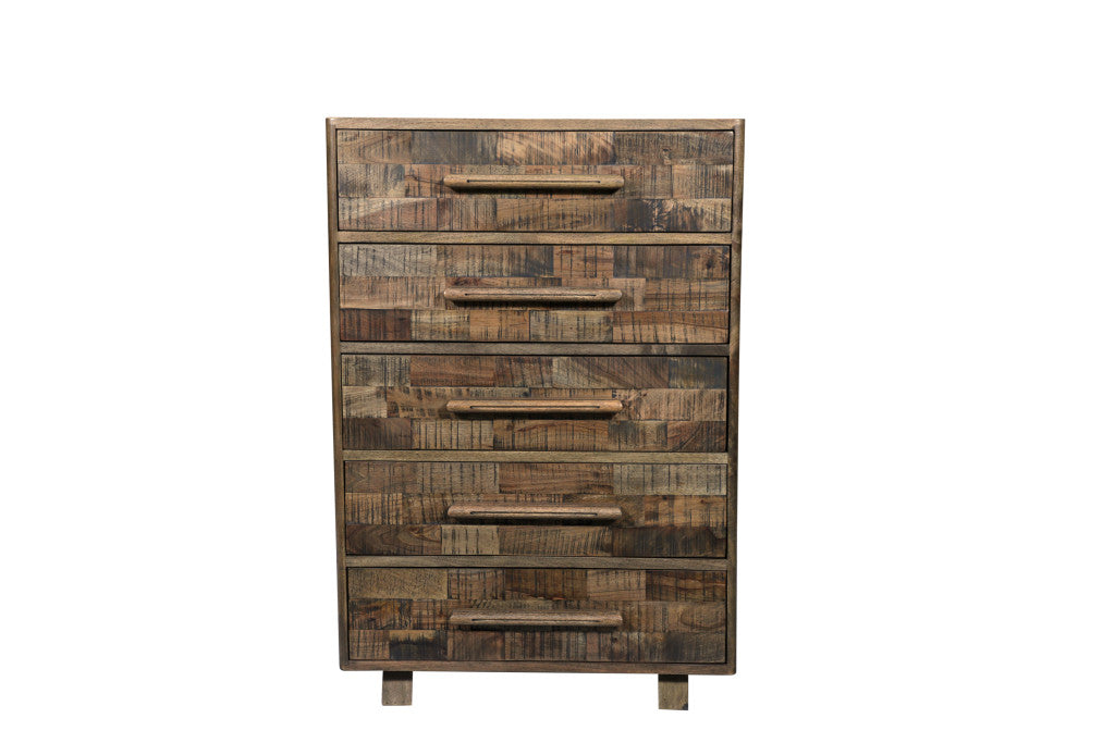 35" Brown Solid Wood Five Drawer Dresser-1