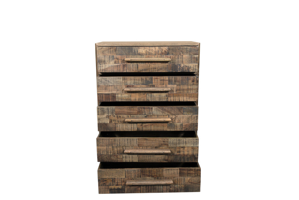 35" Brown Solid Wood Five Drawer Dresser-2