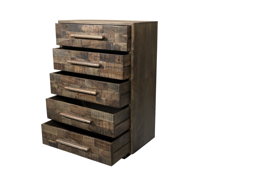 35" Brown Solid Wood Five Drawer Dresser-3