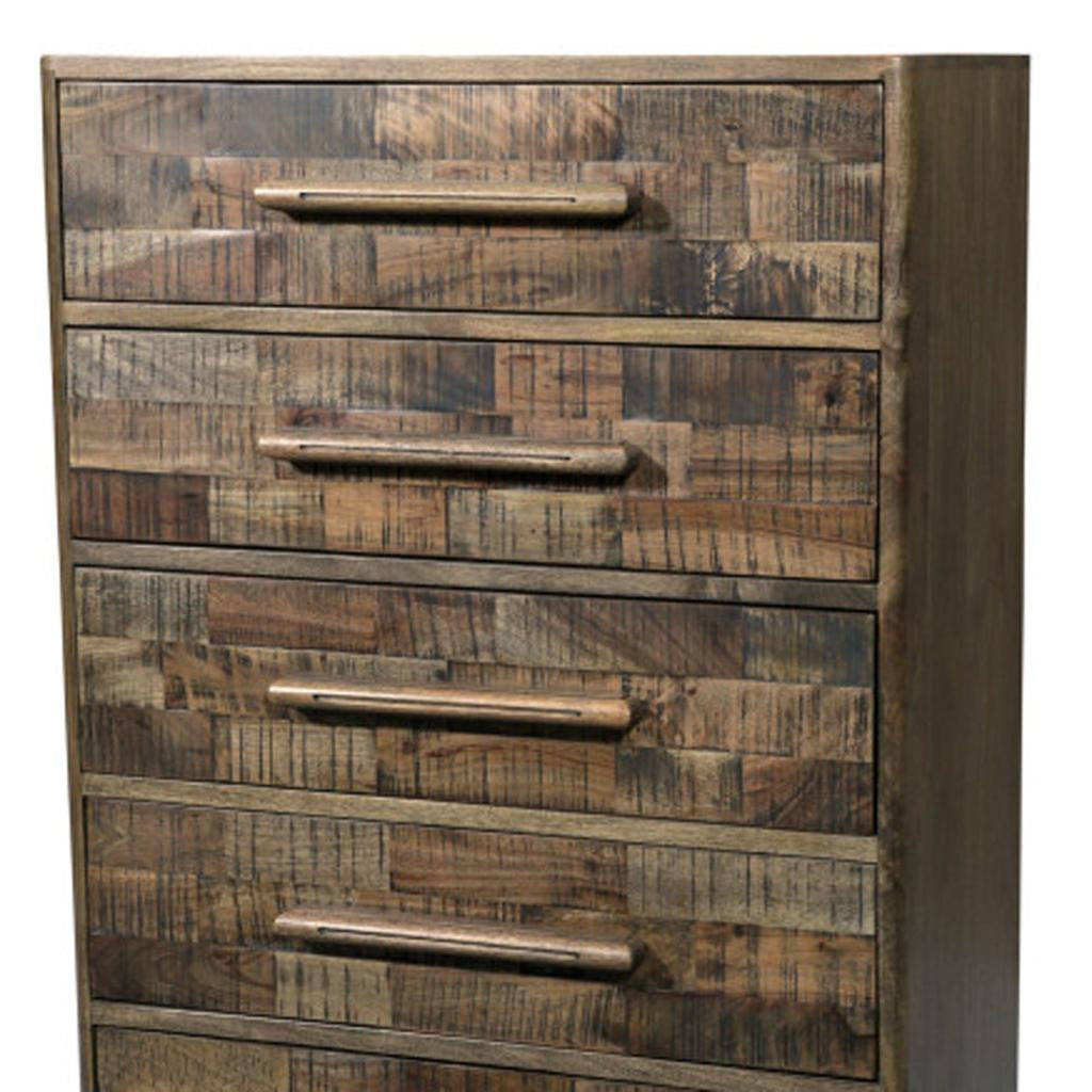 35" Brown Solid Wood Five Drawer Dresser-8