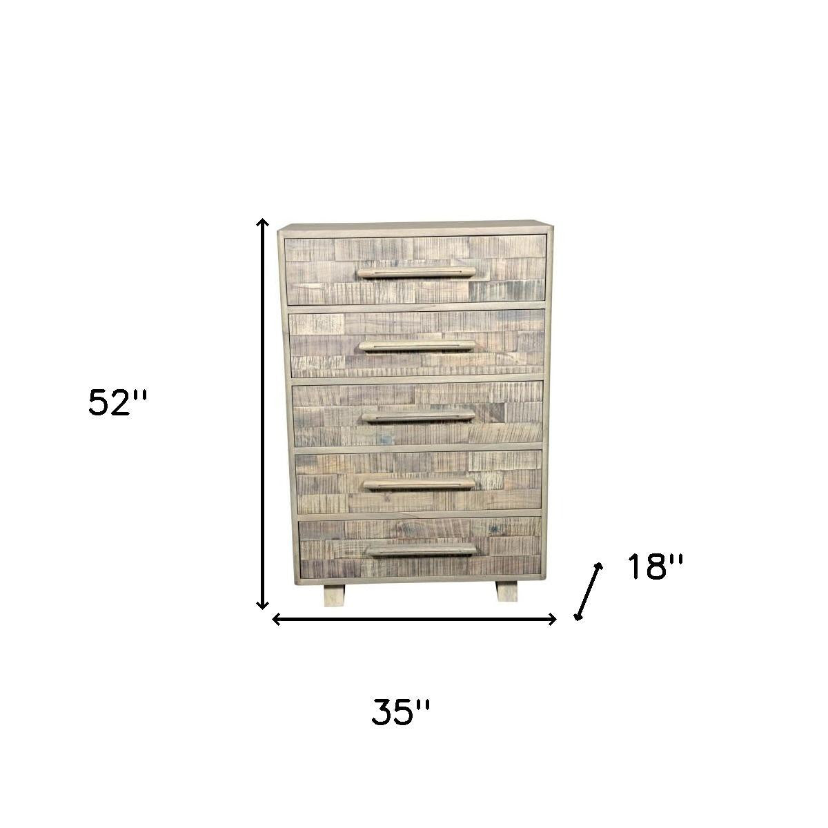 35" White Solid Wood Five Drawer Dresser-6
