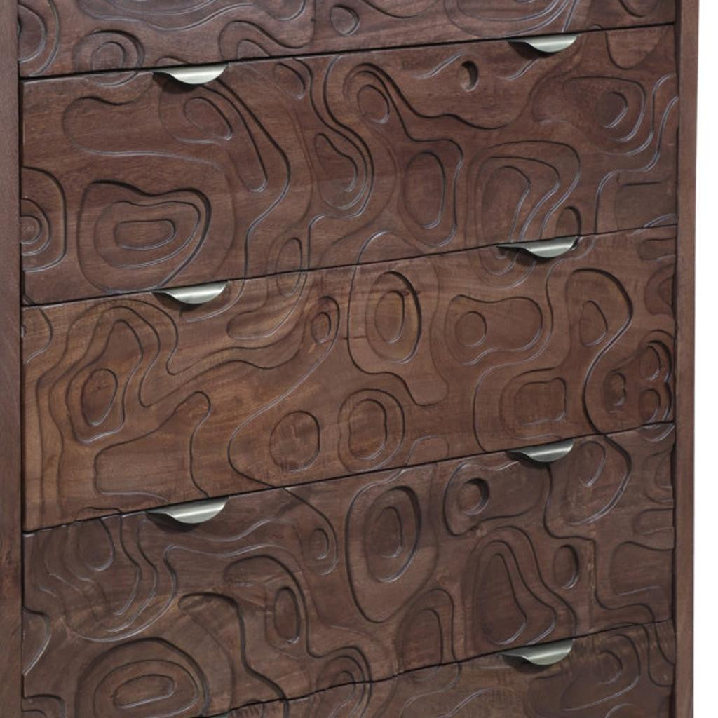 35" Brown Solid Wood Five Drawer Dresser-5