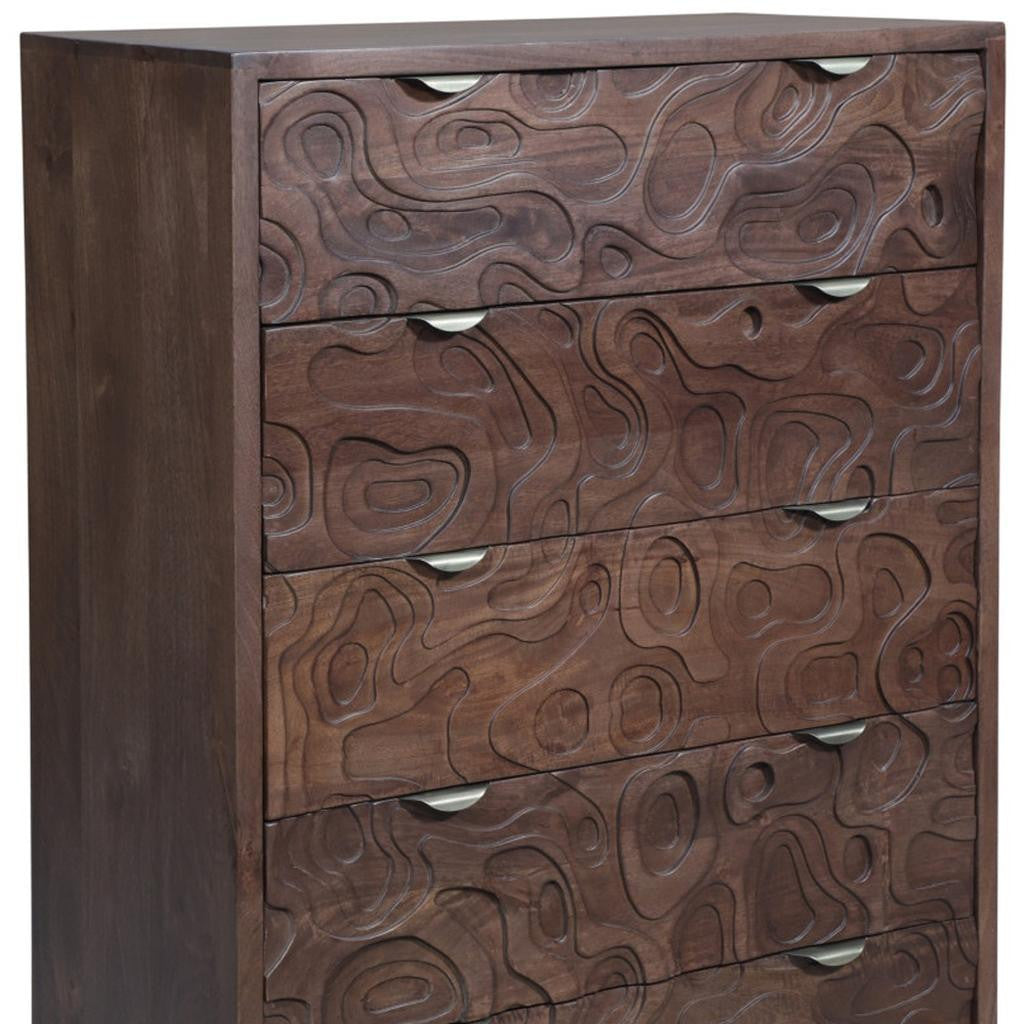 35" Brown Solid Wood Five Drawer Dresser-6