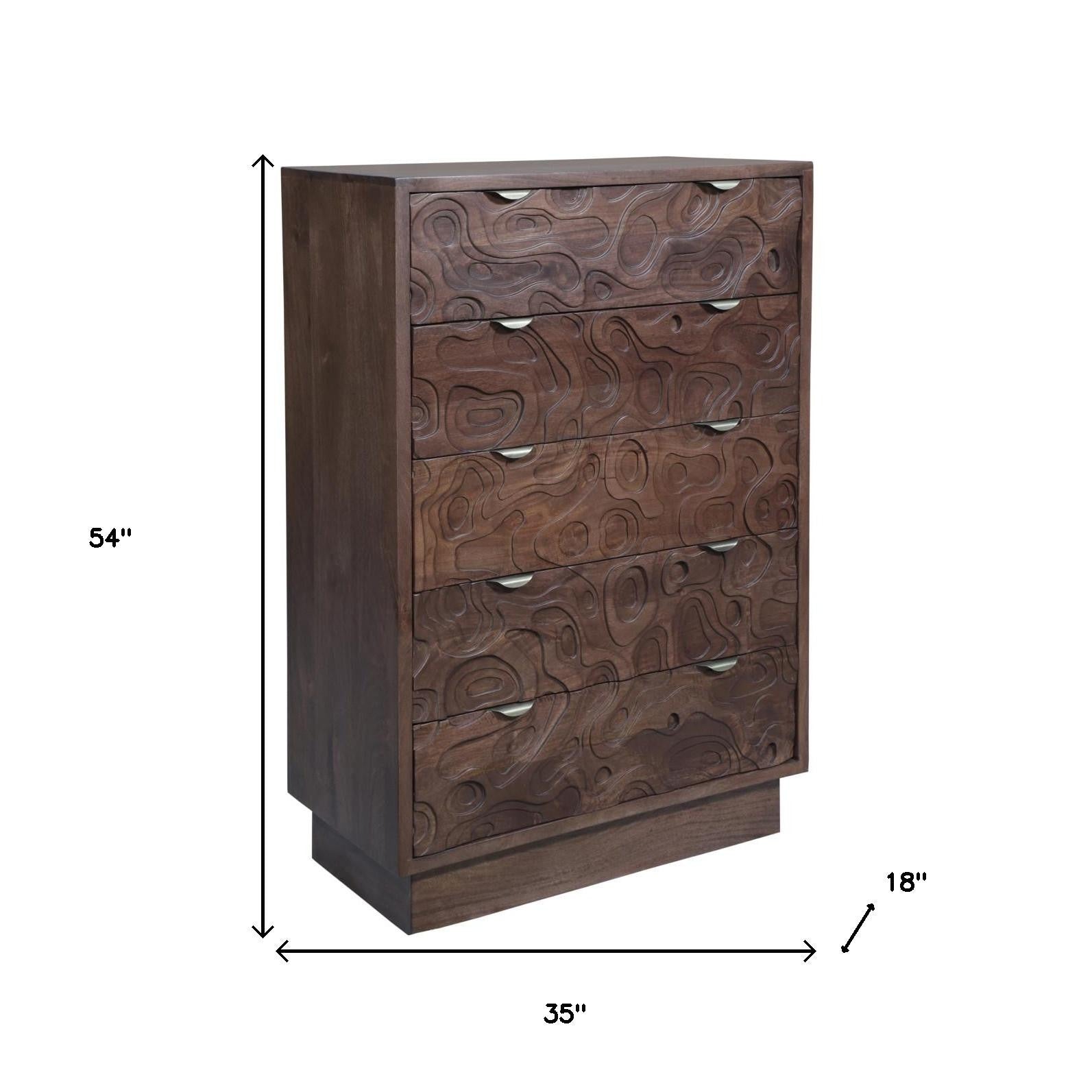 35" Brown Solid Wood Five Drawer Dresser-7