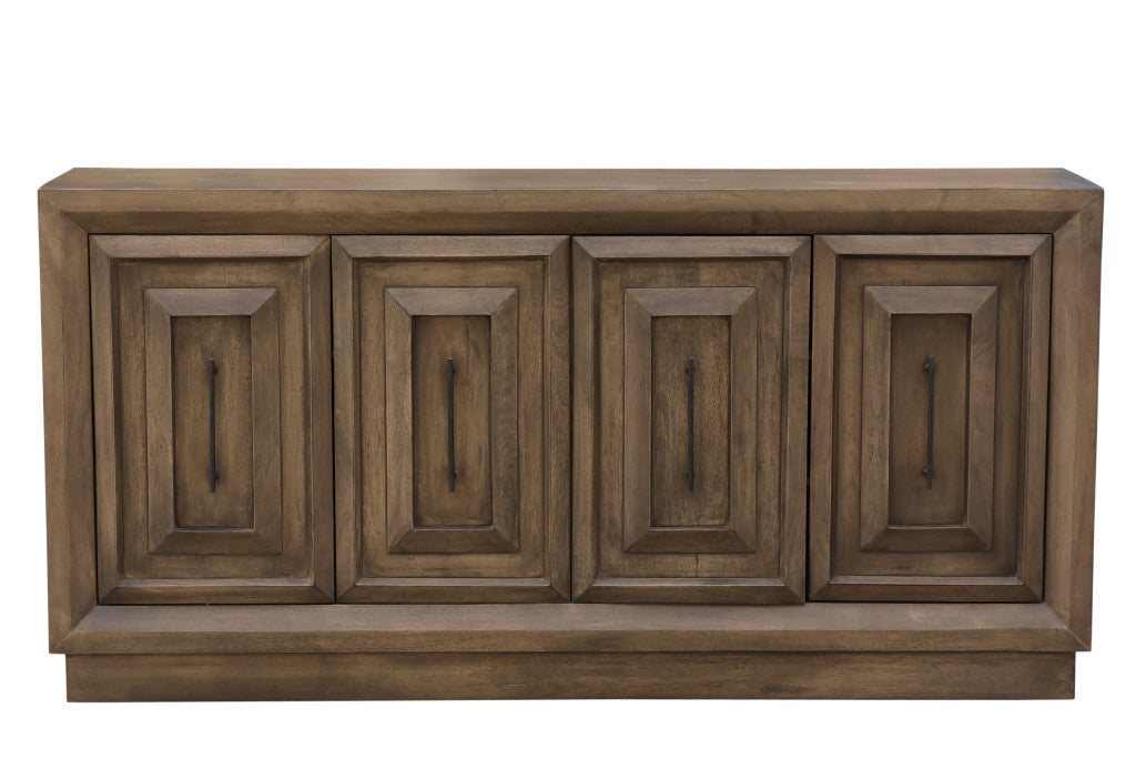 78" Brown Solid Wood Carved Geometric Sideboard with Four Doors-0