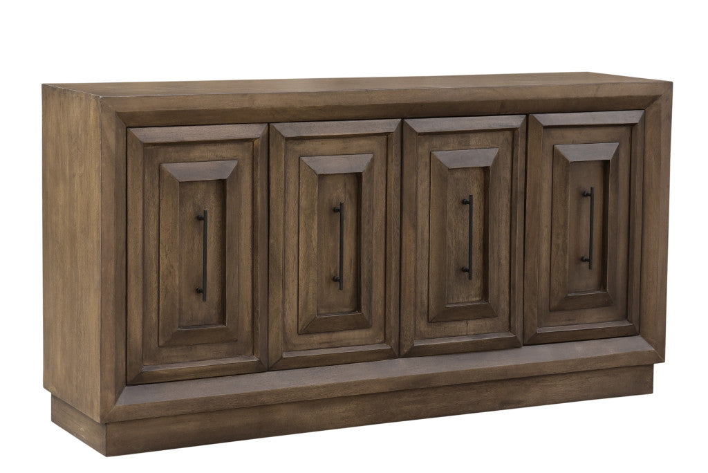 78" Brown Solid Wood Carved Geometric Sideboard with Four Doors-1