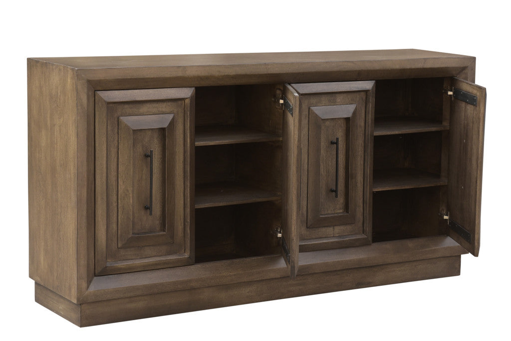 78" Brown Solid Wood Carved Geometric Sideboard with Four Doors-2