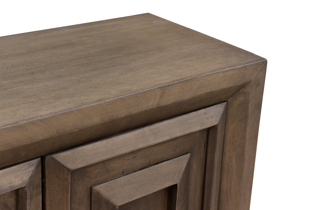 78" Brown Solid Wood Carved Geometric Sideboard with Four Doors-5