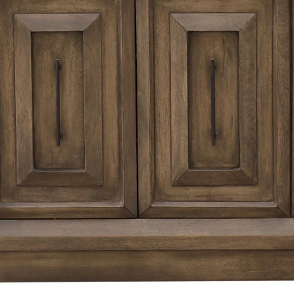 78" Brown Solid Wood Carved Geometric Sideboard with Four Doors-8