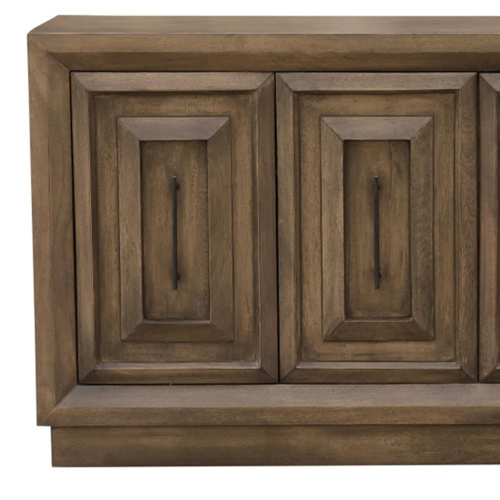 78" Brown Solid Wood Carved Geometric Sideboard with Four Doors-6