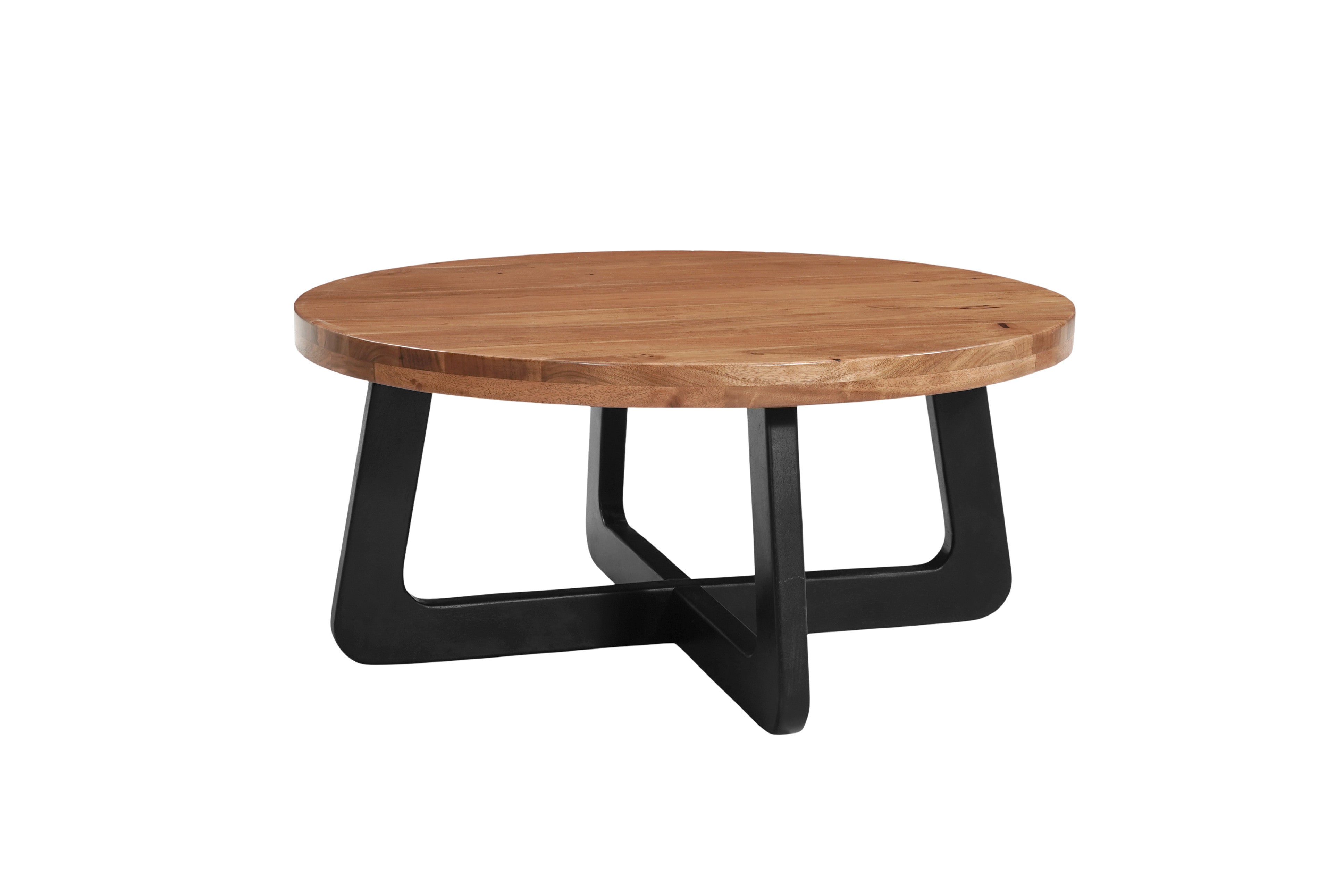 39" Brown and Black Solid Wood and Iron Round Cross Legs Coffee Table-0