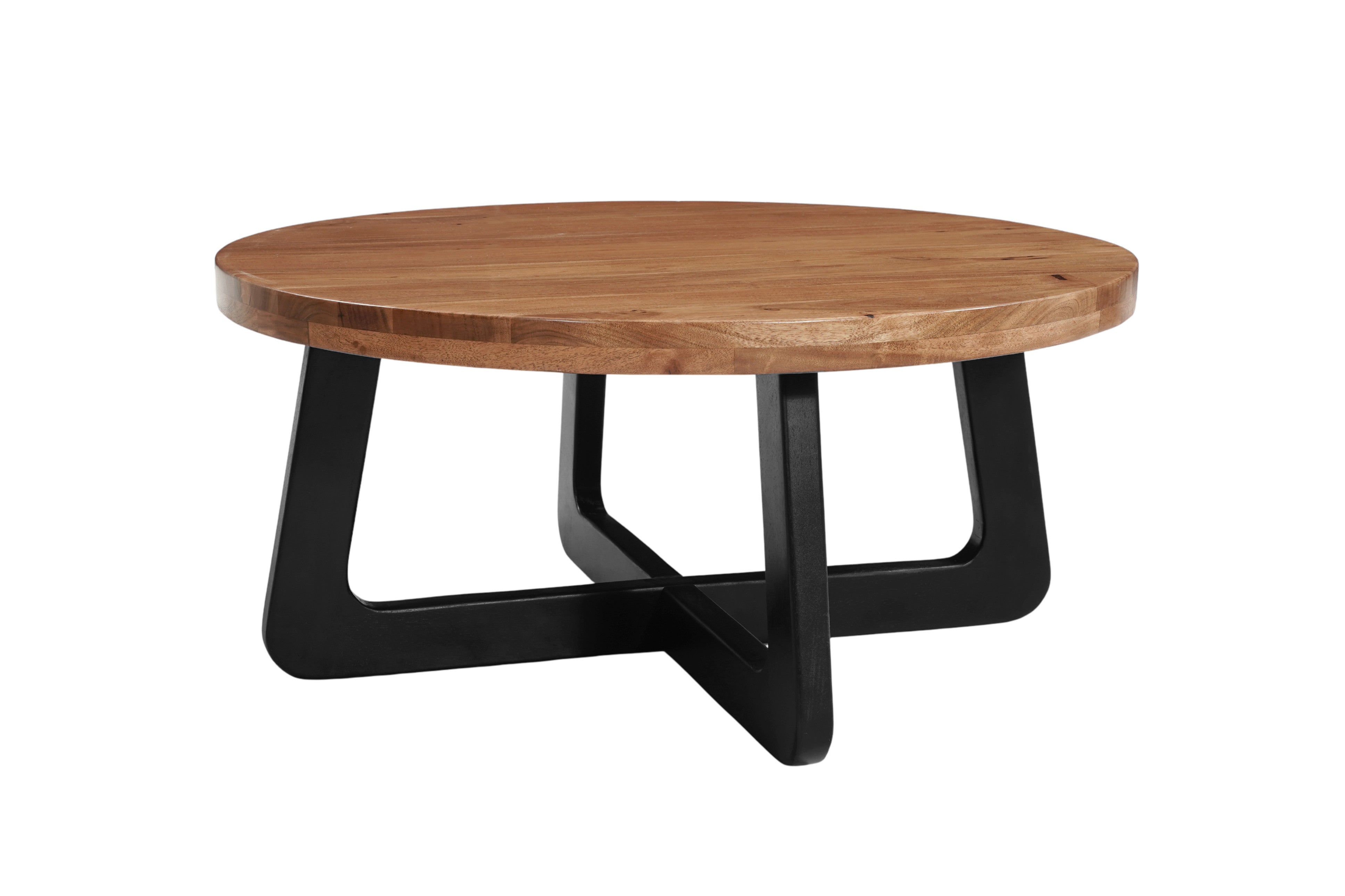 39" Brown and Black Solid Wood and Iron Round Cross Legs Coffee Table-1