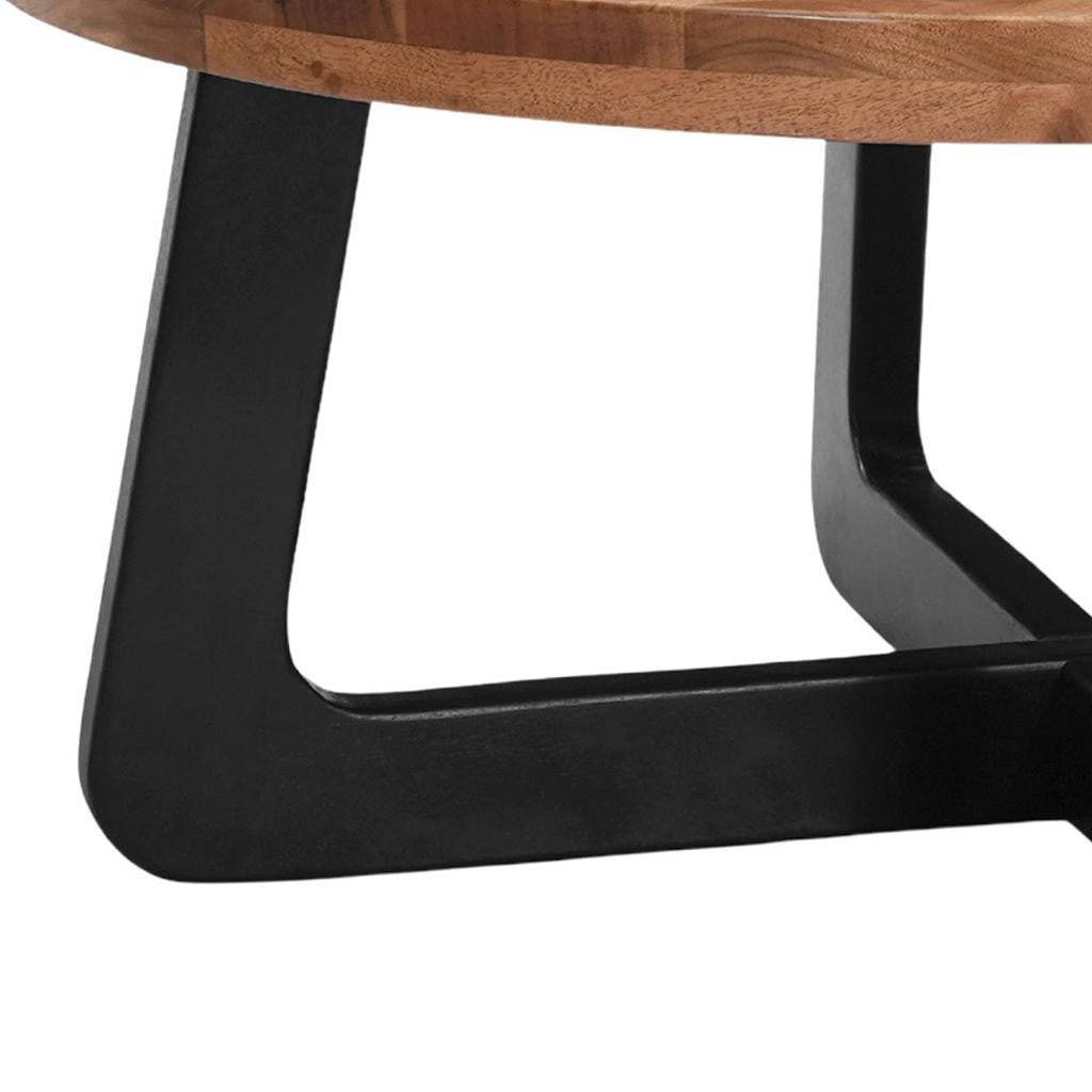 39" Brown and Black Solid Wood and Iron Round Cross Legs Coffee Table-6