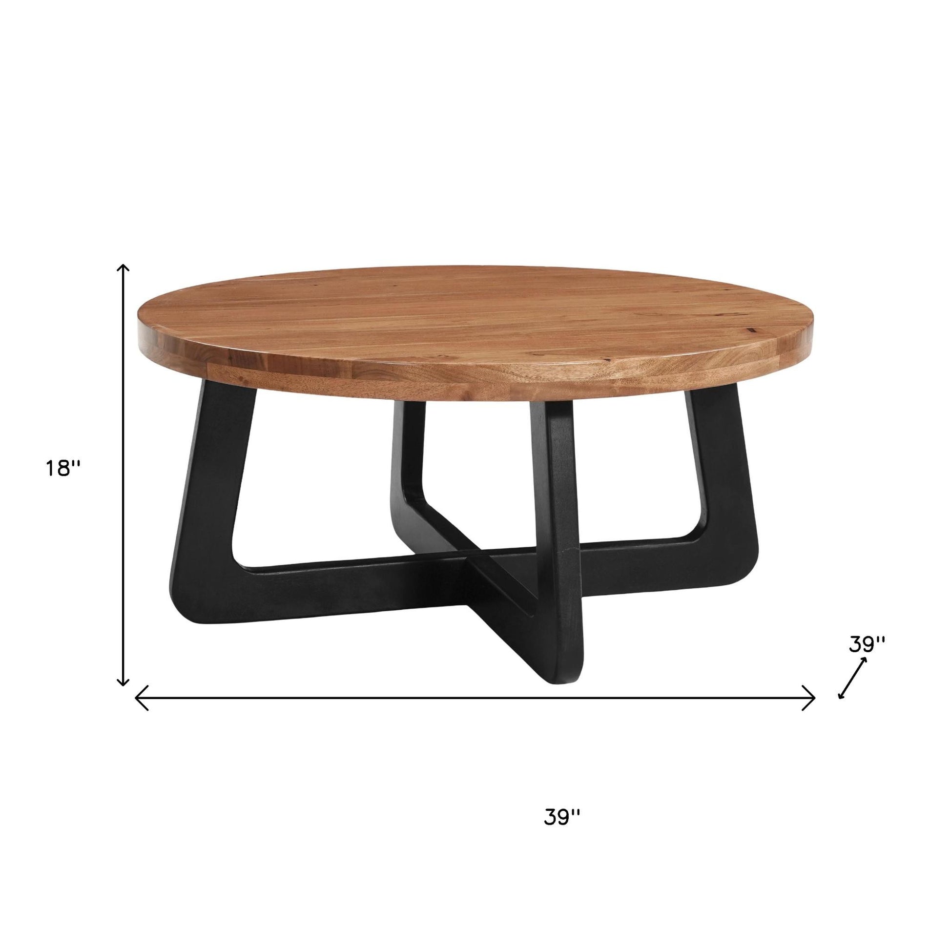 39" Brown and Black Solid Wood and Iron Round Cross Legs Coffee Table-7