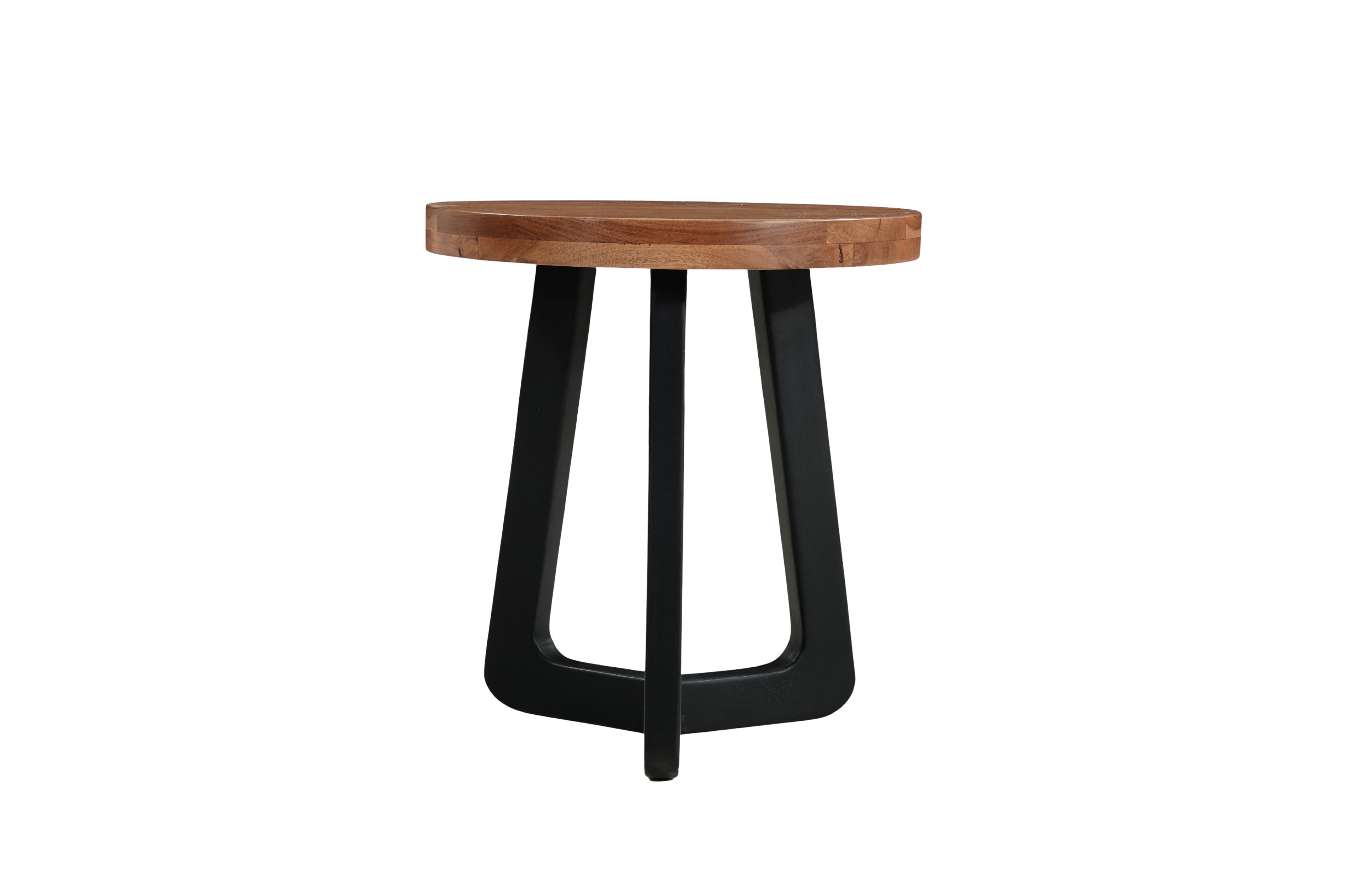 24" Brown and Black Solid Wood and Iron Round Cross Legs End Table-1
