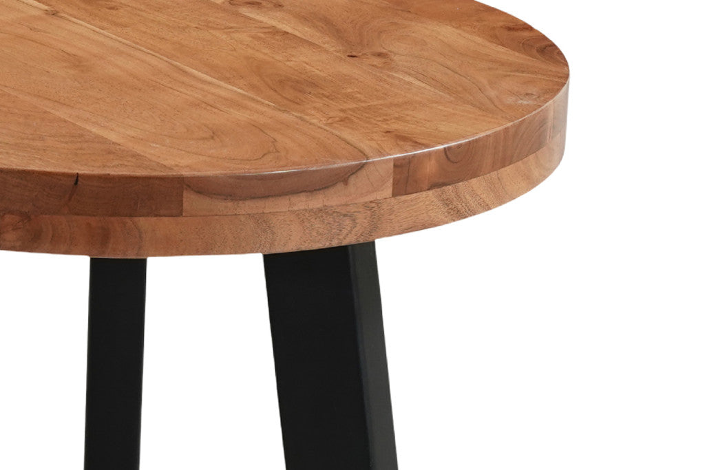 24" Brown and Black Solid Wood and Iron Round Cross Legs End Table-3