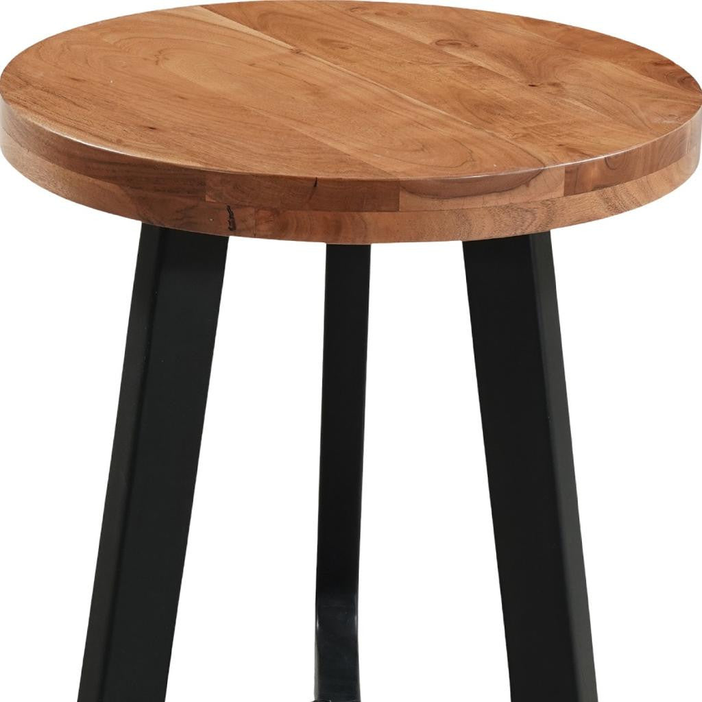 24" Brown and Black Solid Wood and Iron Round Cross Legs End Table-4