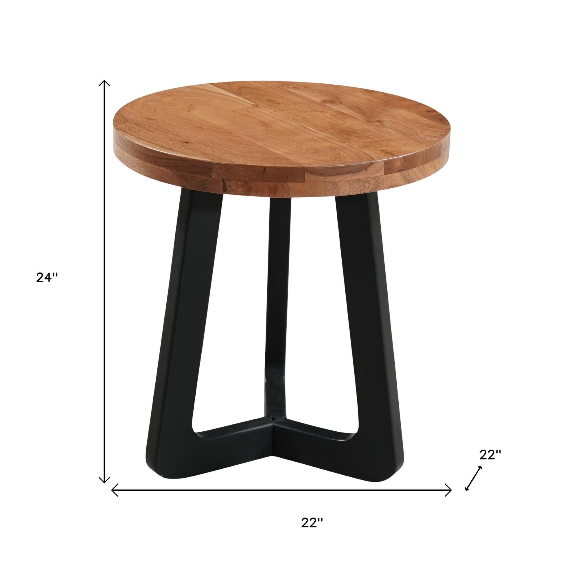 24" Brown and Black Solid Wood and Iron Round Cross Legs End Table-5