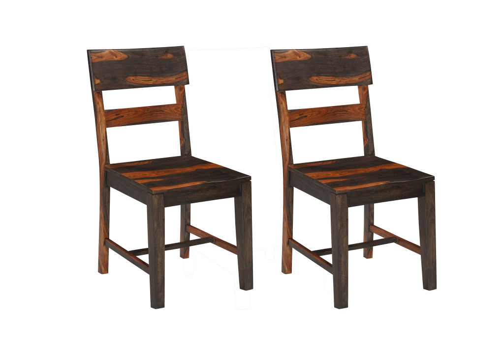 Set of Two Brown Solid Wood Ladder Back Dining Side Chairs-3