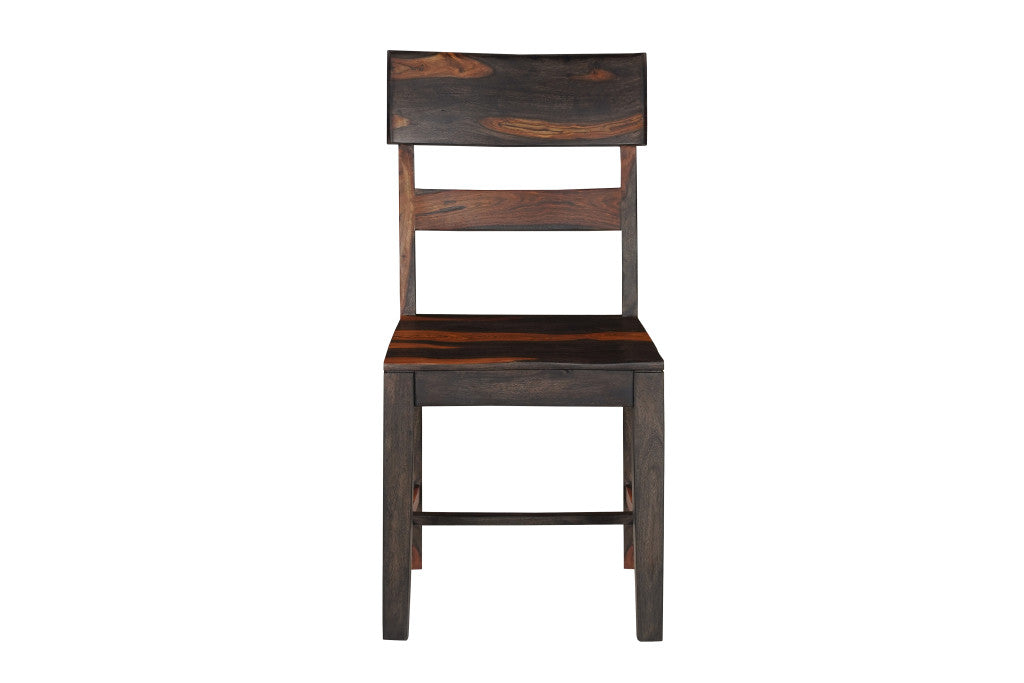 Set of Two Brown Solid Wood Ladder Back Dining Side Chairs-0