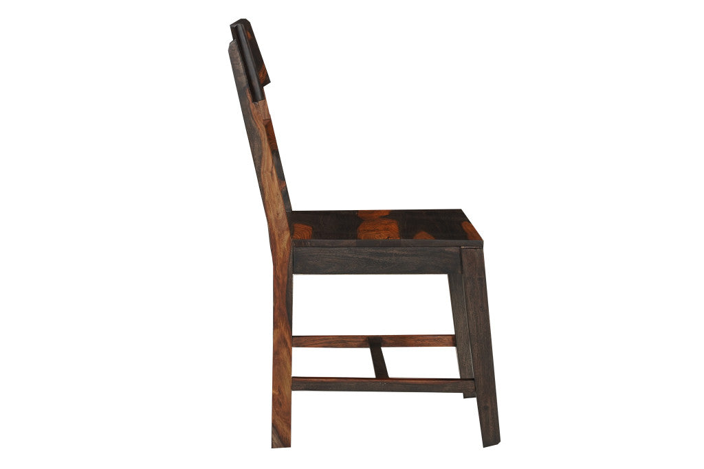 Set of Two Brown Solid Wood Ladder Back Dining Side Chairs-1