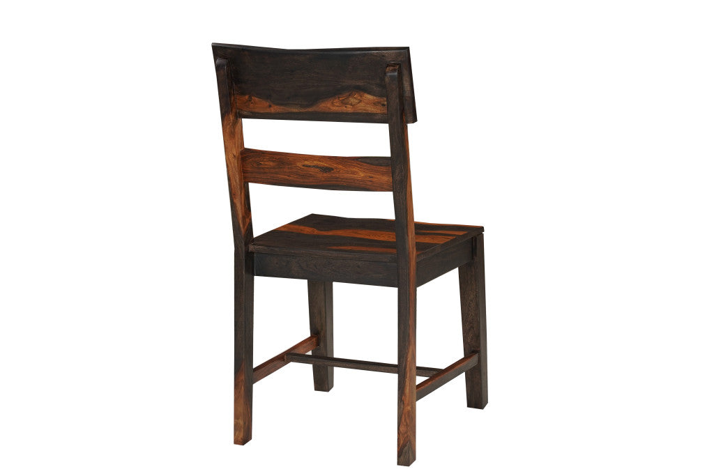 Set of Two Brown Solid Wood Ladder Back Dining Side Chairs-2