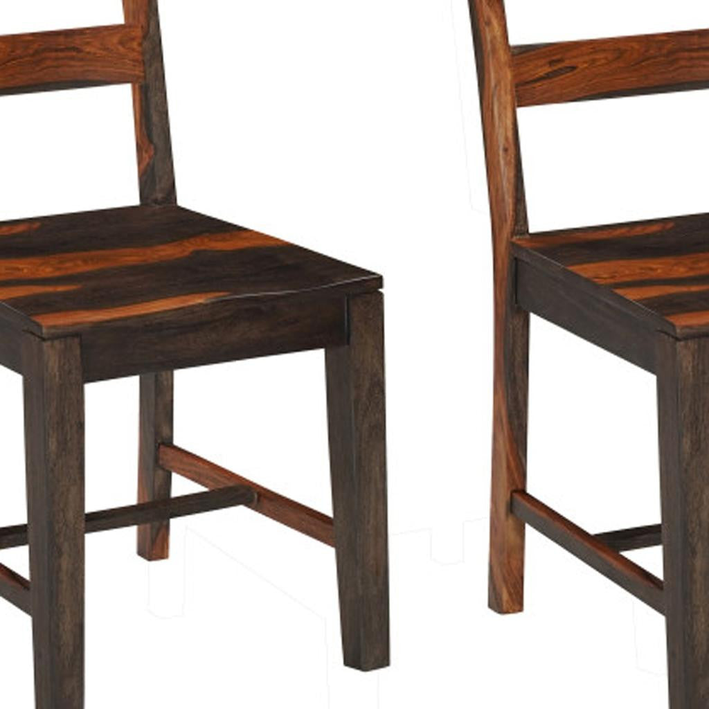 Set of Two Brown Solid Wood Ladder Back Dining Side Chairs-5