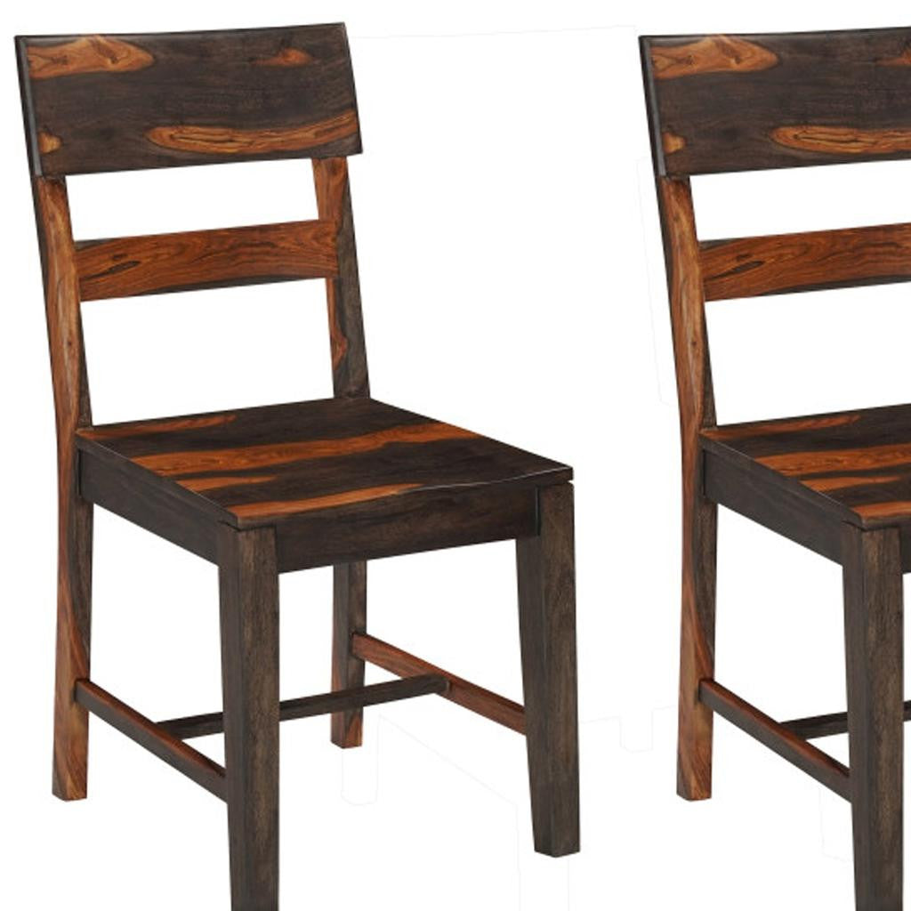Set of Two Brown Solid Wood Ladder Back Dining Side Chairs-6