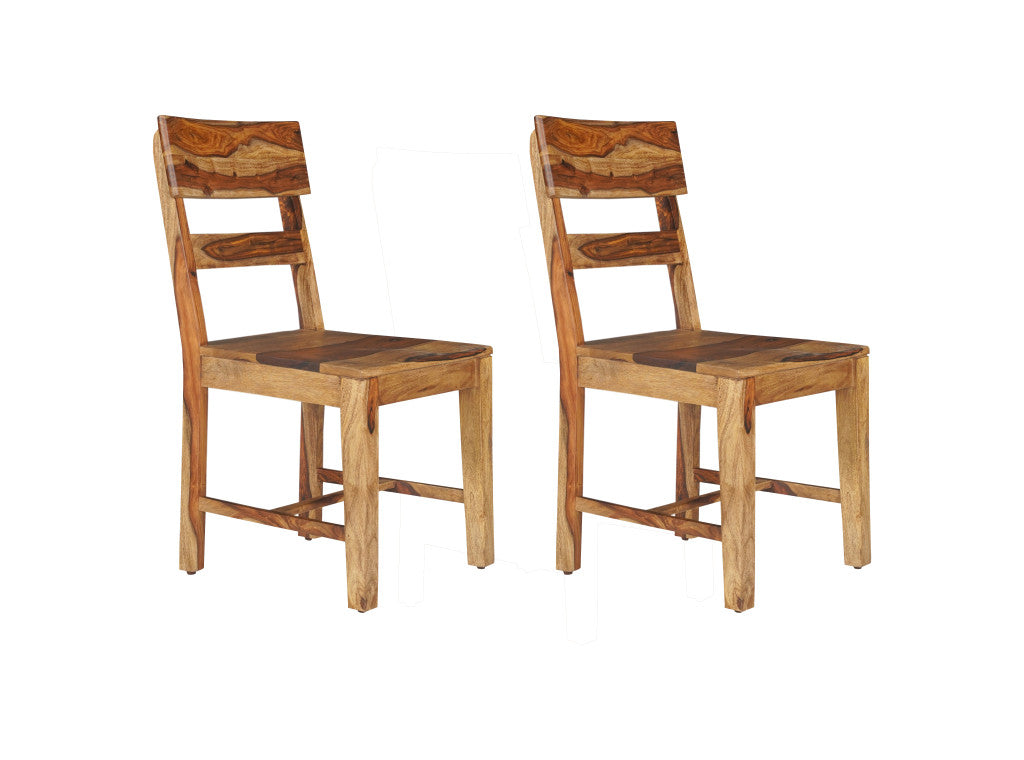 Set of Two Brown Solid Wood Ladder Back Dining Side Chairs-2